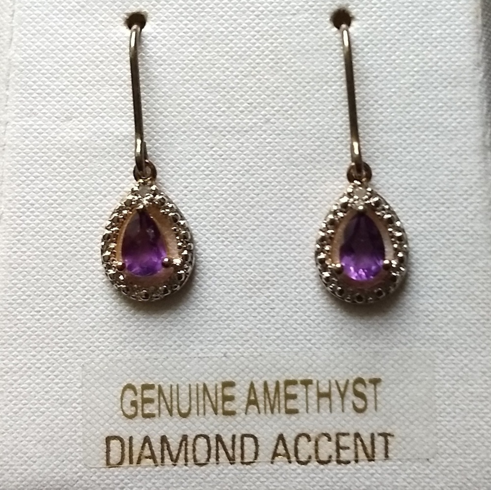 VINTAGE💖Sterling S Amethyst Diamond Earrings